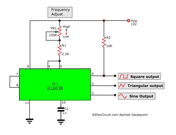 Basic Circuit Of Function Generator Using ICL8038