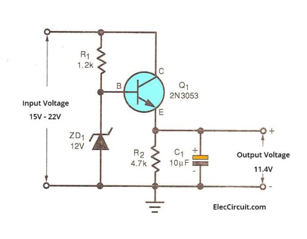 Basic Higher current Zener and transistor regulator