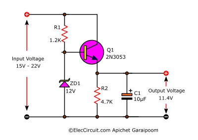 Basic High Current Regulator Using Zener and Transistor