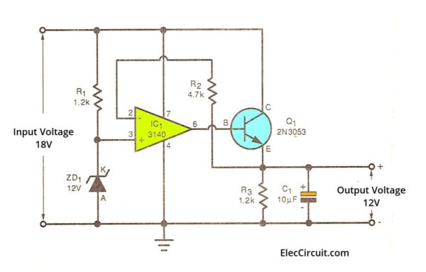 Voltage comparator Zener op-amp regulator circuit