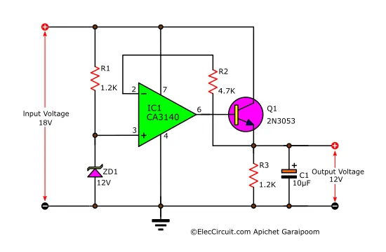 Zener Diode Voltage Regulator With Comparator OP-AMP