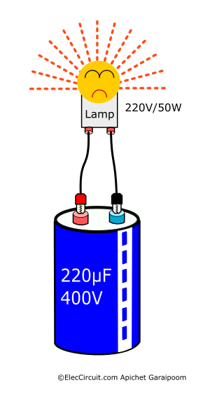 Discharge high voltage from capacitor using light blub