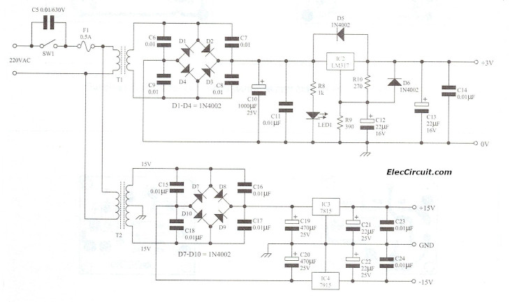 3V 15V dual power supply