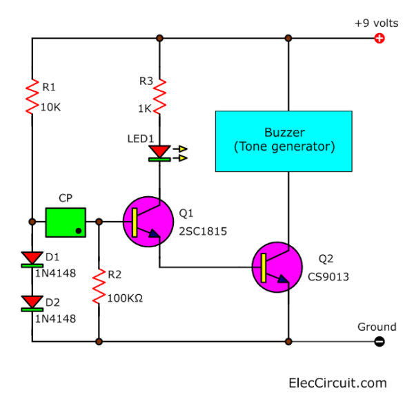 Darlington transistor compound drive buzzer