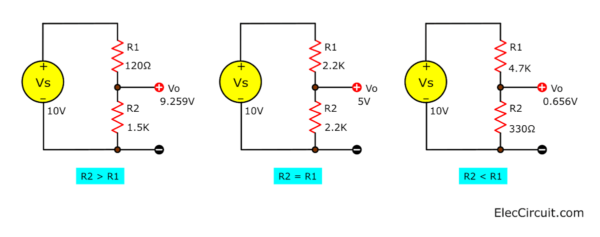 test voltage divider formula in 3 cases