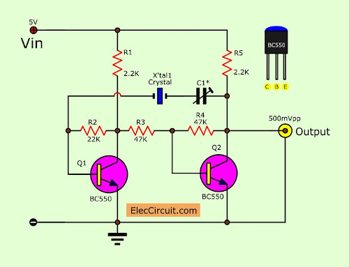 transistors crystal Oscillator circuit