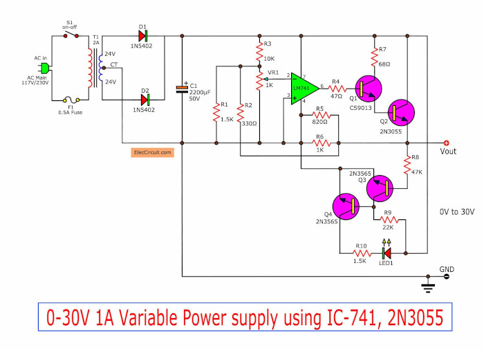 How 741 OpAmp Power supply Circuit works