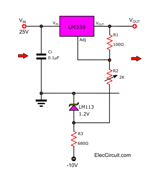 0 to 22V Regulator using LM338