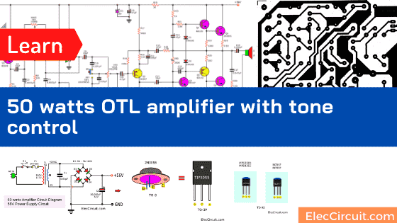 50W RMS OTL integrated audio amplifier circuit with tone control