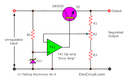 741 op-amp as error amp-on-the regulated power supply