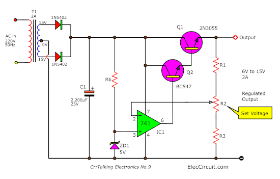 Power supply with current amplifying transistor