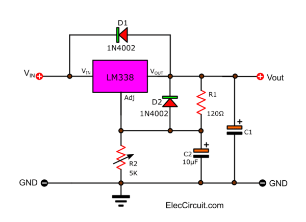 LM338 Regulator with protection Diodes