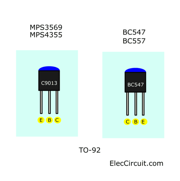 Pinout of small transistors, CS9013, BC547 and, etc.