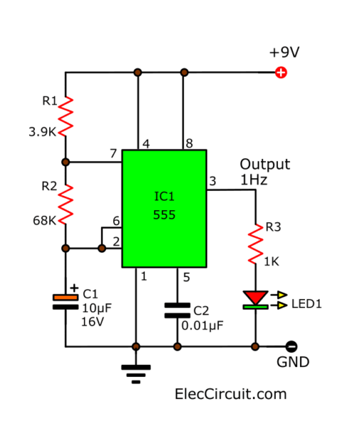 LED flasher - oscillator circuit using 555