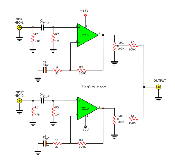 Simple Pre MIC  circuit 2 channel using NE5532 LF353