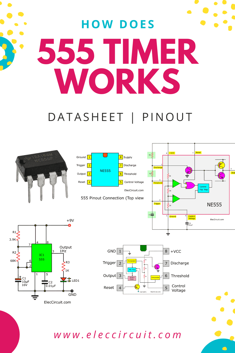 Spoil Attend Carrot How does NE555 timer circuit work | Datasheet | Pinout | ElecCircuit.com