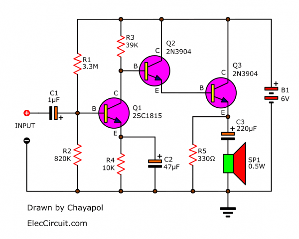 Basic transistors amplifier circuit using 2N3904