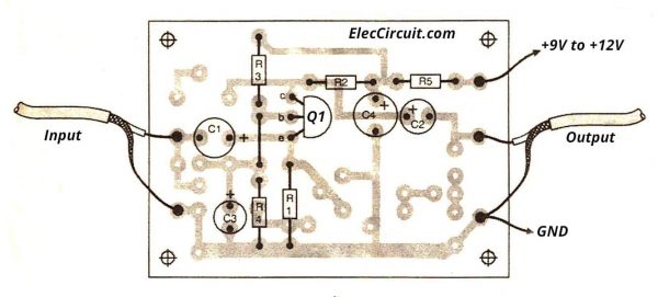 Components layout of high impedance preamplifier