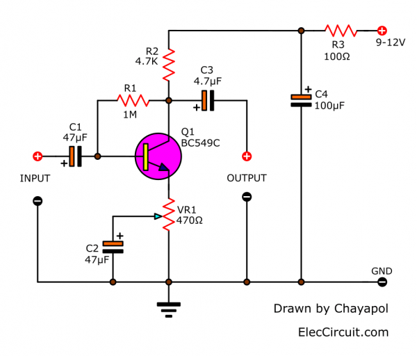 Medium Impedance Preamplifier circuit using transistor