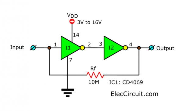 high input impedance buffer using CD4069