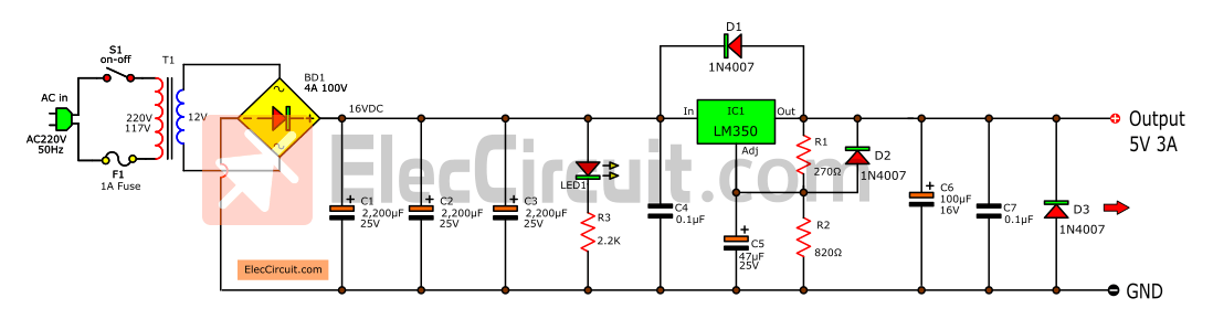 5V 3A power supply circuit