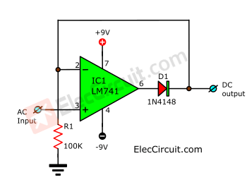 Simple Half Wave Rectifier Circuit using OP-AMP