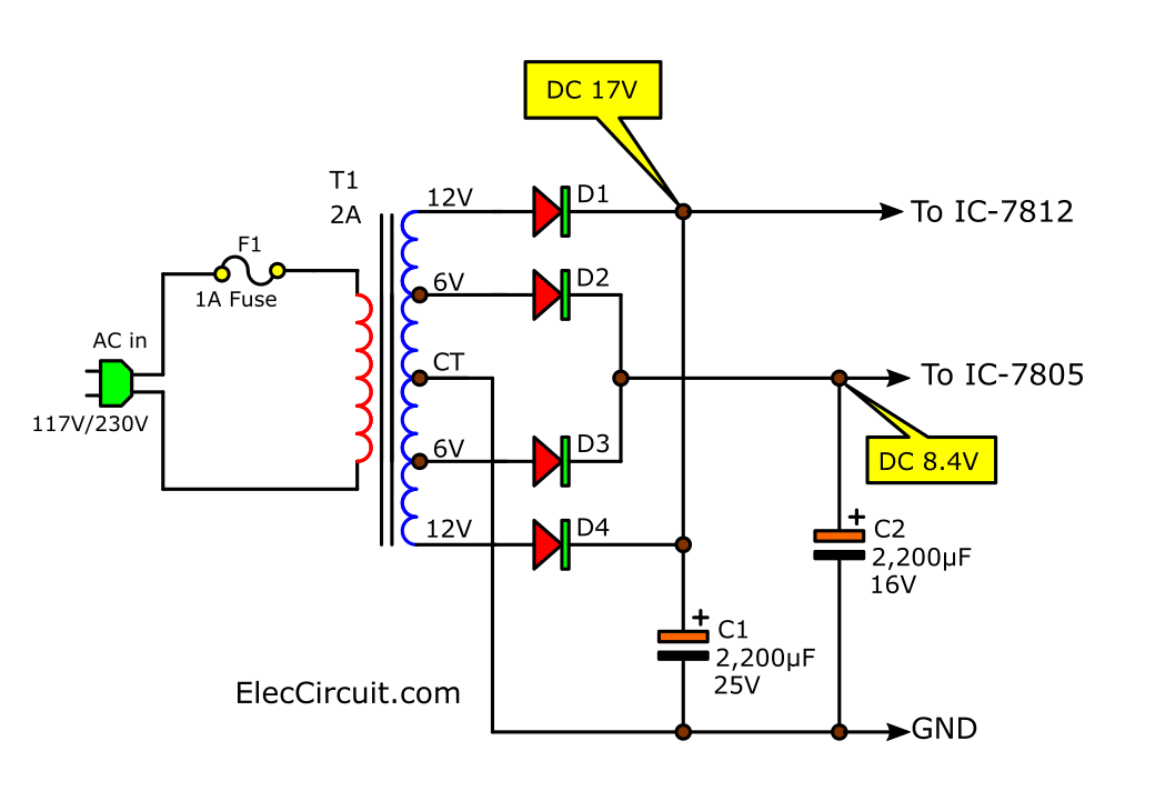 Many ideas of 12V and 5V Dual Power Supply Circuit Diagram ...