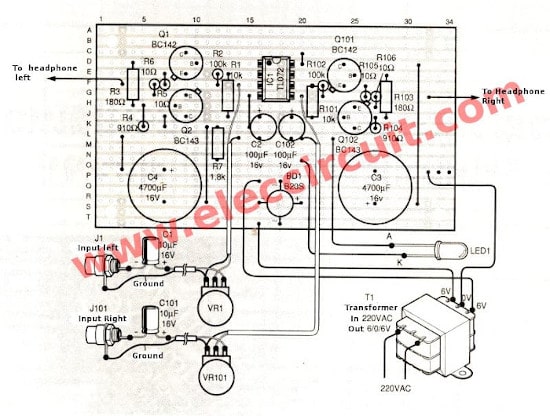 Component layout low-noise class A headphone amplifier