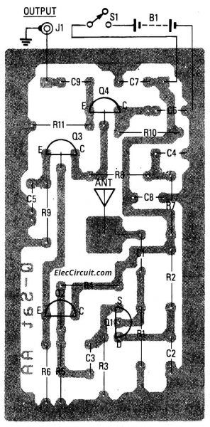 components layout of high gain active antenna circuit