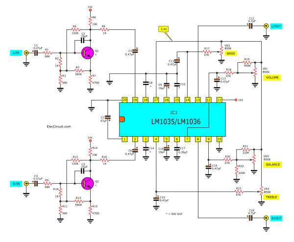 LM1036 LM1035 Dual DC tone control circuit