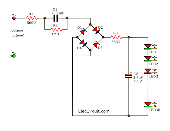 38 LED LAMP using transformerless supply