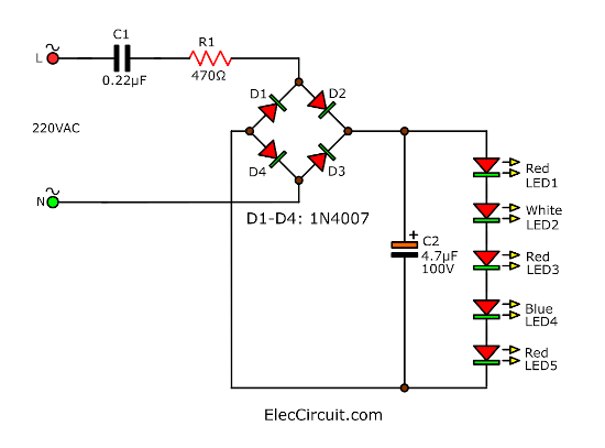 5 LED Display with best Cap-fed power supply