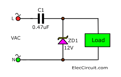 Zener Half-wave cap-fed Power supply circuit