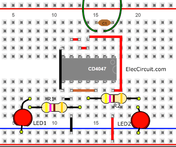 CD4047 Simple Astable multivibrator Circuit | ElecCircuit.com