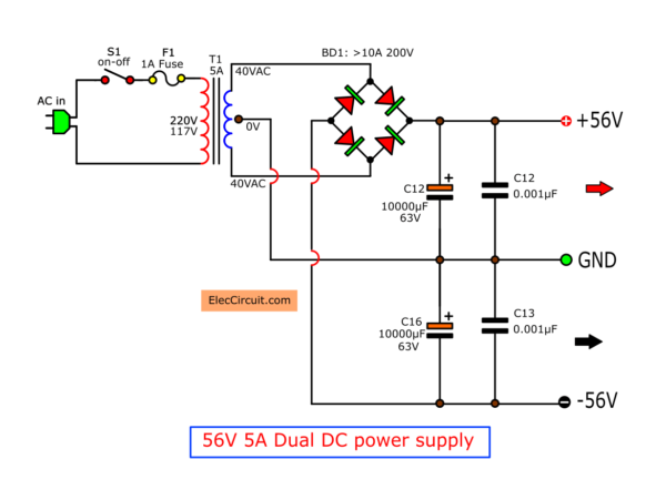 56V 5A DC dual Power supply circuit