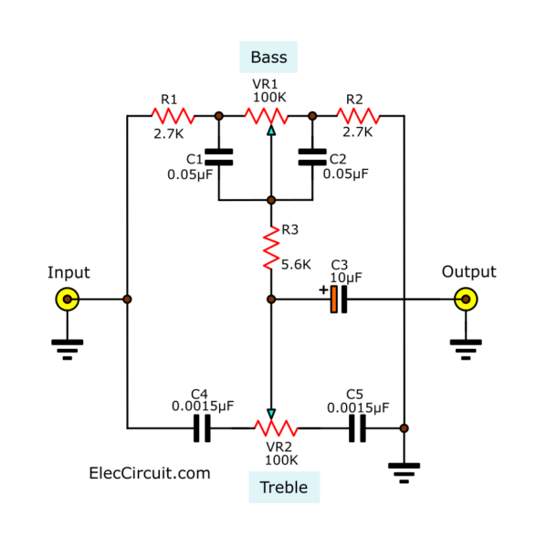 Bass-Treble passive tone control circuit different value