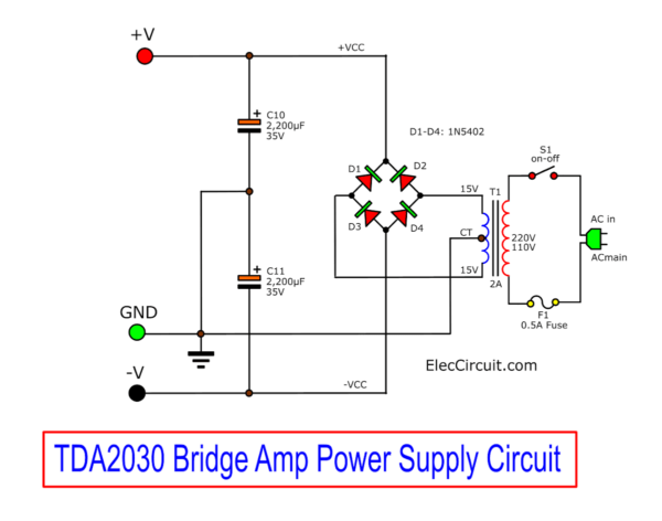 TD2030 Brigde Amp Power Supply Circuit