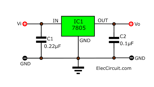 Basic 7805 regulator circuit diagram