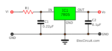 7805 High Input voltage circuit by limiting resistor