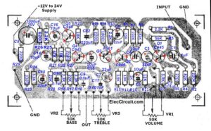 Components layout of 5 transistors Pre tone control Project
