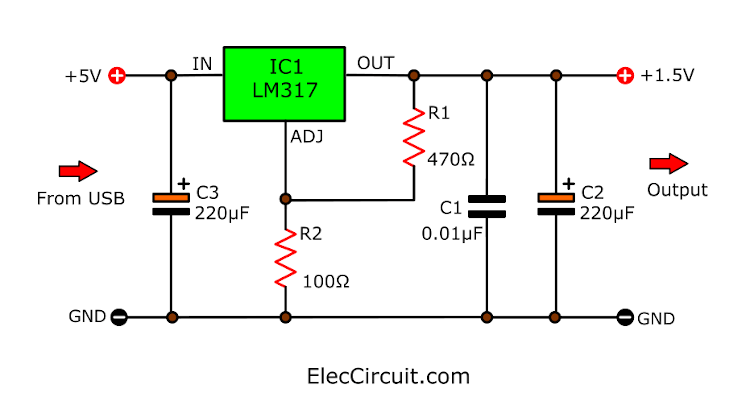 USB 5V to 1.5V/ 3V Step Down Converter Circuit | ElecCircuit.com