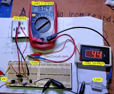 Testing 5V 3A regulator using 7805 2N3055