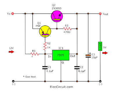 Cheap 5V 5A regulator using 7805 2N3055