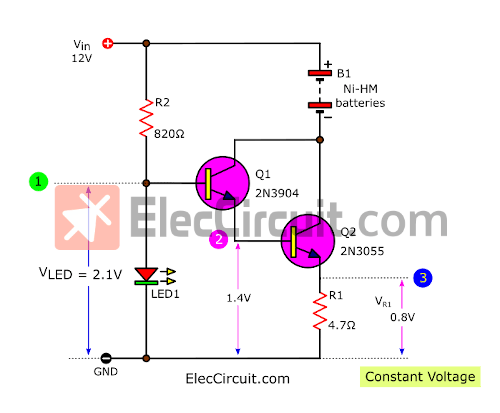 Measuring voltage constant-current Ni-MH battery charger circuit