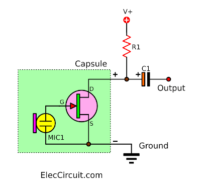 typical basic electret microphone preamp circuit