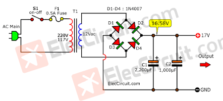 17V 1A unregulated power supply circuit