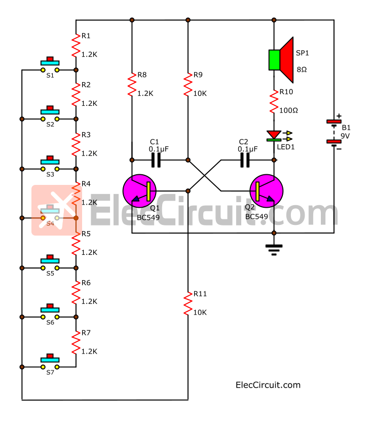 Toy Organ circuit using transistors