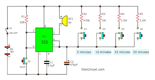 5-20 Minutes Timer using 555 timer