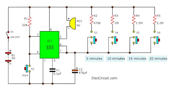 5-20 Minutes Timer using 555 timer