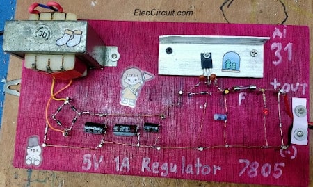 5V 1A regulator on wooden board